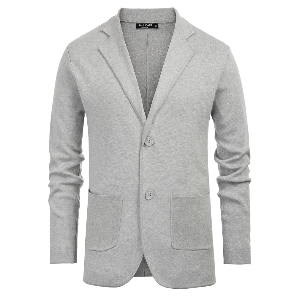 

office business Men coat spring fall sweater warm solid Casual Two-Button Notch Lapel Knitted Coat Cardigan With Pockets top men