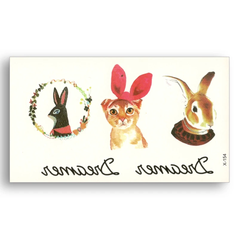 

Lovely Cat Rabbit Water Transfer Fake tattoos Waterproof Temporary Sticker Cute Children Child Kids Girl Women body Art