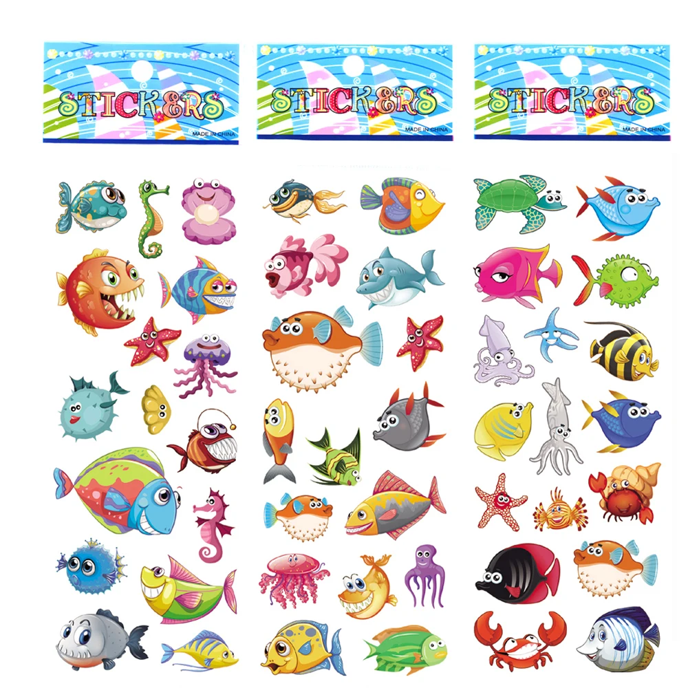 6 Sheets Ocean Marine Life Animals Aquatic Creatures Scrapbooking Bubble Stickers Emoji Reward Kids Toys Factory Direct Sales