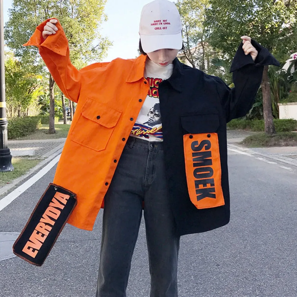 

Bomber Jacket Coat Women Loose Pocket Designer Cool Red Streetwear Hot Sale Kpop Yellow Spring shirt thin jeans jacket