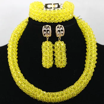 

Gorgeous Yellow African Costume Beads Jewelry Set Women Party Crystal Anniversary Jewelry Set Wholesale Price Free Shpping QW463