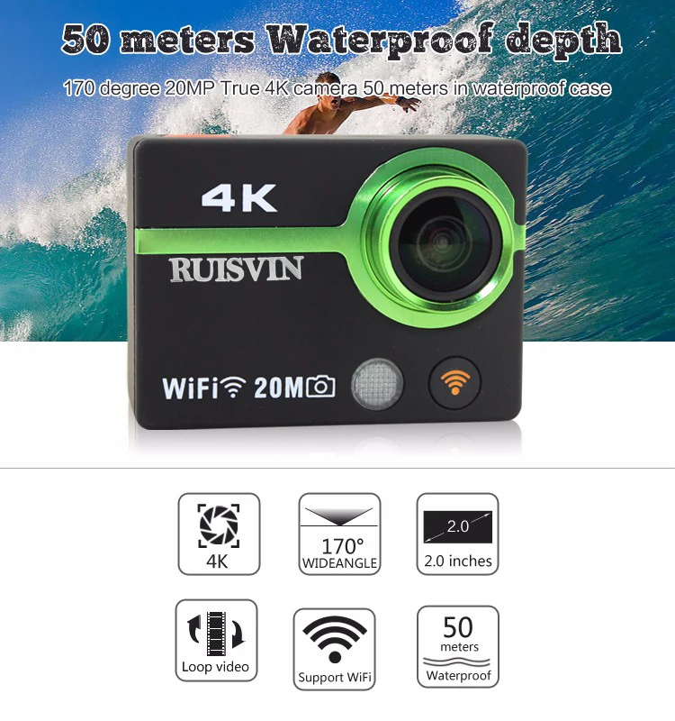 RUISVIN AT300 плюс экшн-камера Full HD спортивная DV камера на шлем 4K WiFi DVR видеокамера 30 м Дайвинг Go Водонепроницаемая профессиональная спортивная камера