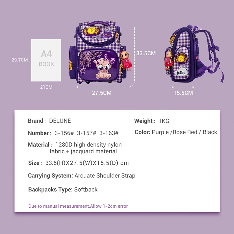 Delune New Folding School Bags For Girls Boy Cat Pattern Backpack Cartoon Children Orthopedic Backpacks Primary Mochila Infantil