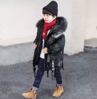 

Sifafos kids winter jacket cotton-padded coats fur collar warm outerwears medium-long baby boys clothes batwing sleeve