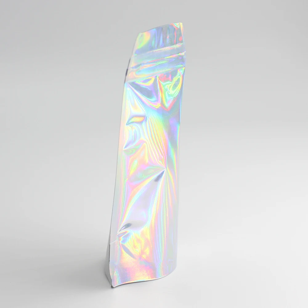 Thick 50pcs Aluminum Foil Laser Zip Lock Pouch Clear Hologram Rainbow Stand Up Zip Lock Plastic Packaging Bag with Tear Notch 3