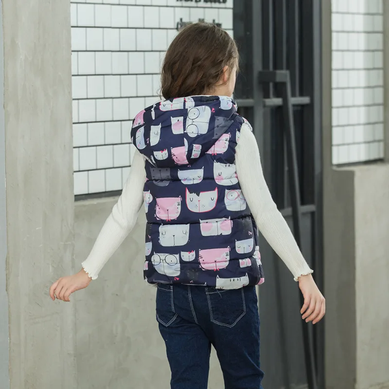 2022 Autumn Winter New Boys Girls Sleeveless Hooded Wool Vest Jacket Cartoon Print Coat Kids Warm Cashmere Vest Outwear Clothes leather jacket with hood