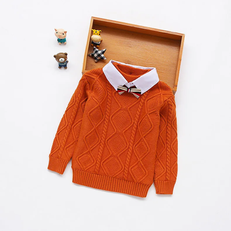 Детские свитера для мальчиков; Однотонный весенний вязаный свитер ярких цветов для мальчиков; Детский свитер в рубчик; Одежда для маленьких мальчиков; пуловер для девочек - Цвет: Orange