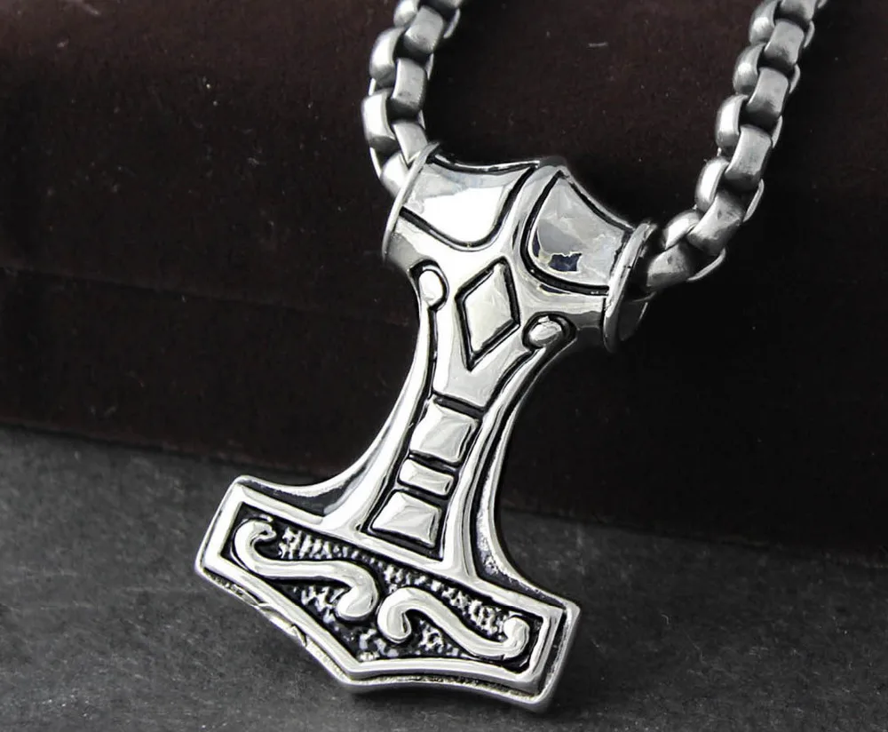 Men's 316L Stainless Steel Norse Myth viking Thor's Hammer Mjolnir Pendant Necklace Chain PN246