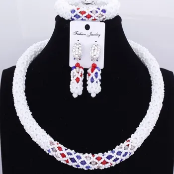 

2018 Fancy Necklace Sets African Beads Bridal Jewelry White & Mix Color Nigerian Wedding Jewellery Sets of Beads Handmade