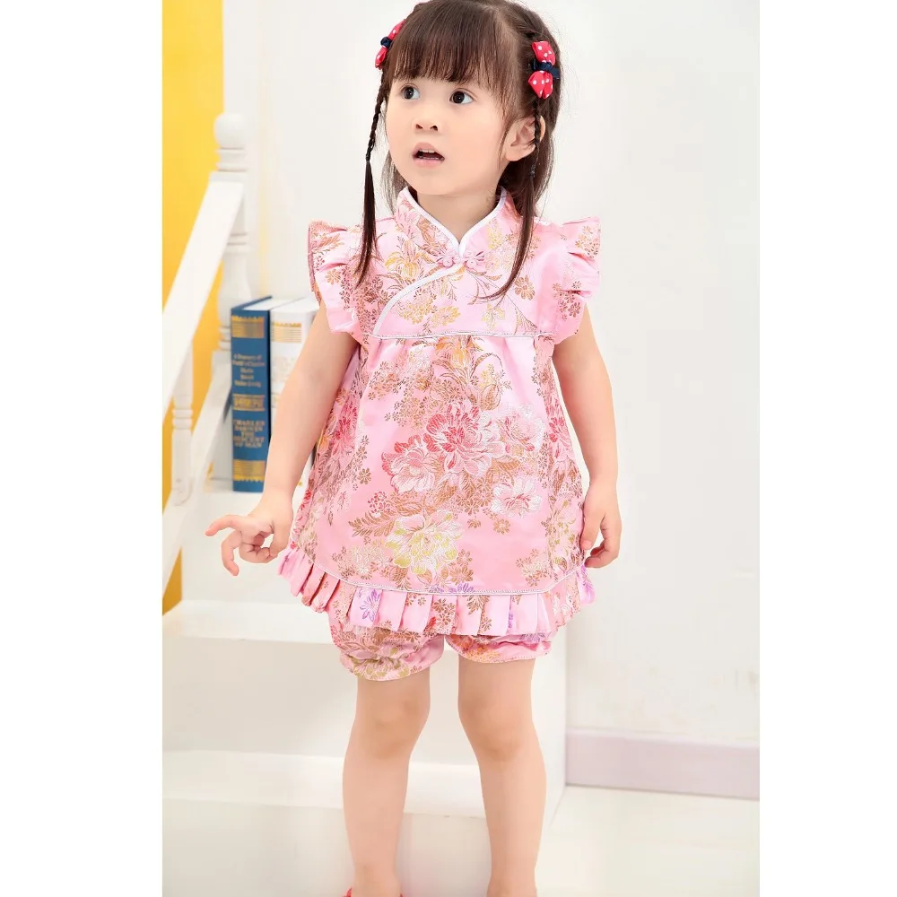 Summer Floral baby girls clothes sets outfits infant suits New Year Chinese tops dresses short pants Qipao cheongsam