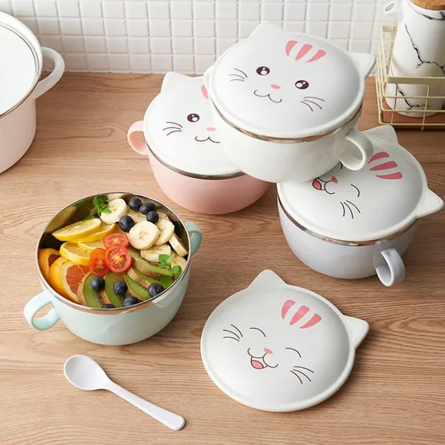 

Cute Cat Stainless Steel Lunch Box For Kids Creative Portable Bento Box Eco-Friendly Fashion Food Container For Storage