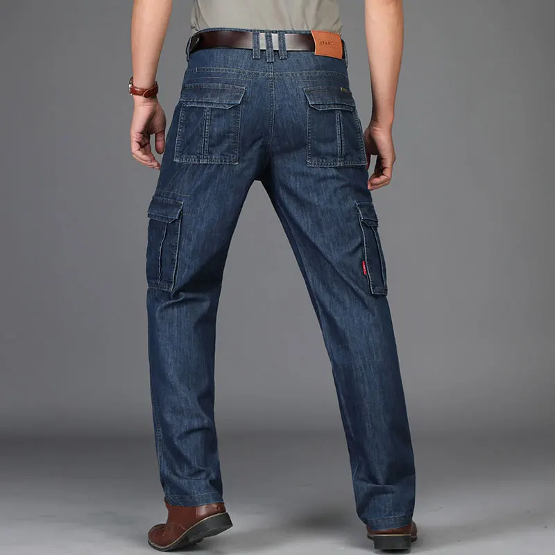 Summer JEEP Brand Cotton Cargo Jeans Elastic Men's Casual Full Length Retro Jeans Multi Pockets Cotton Pants Fashion Trousers 44 (33)