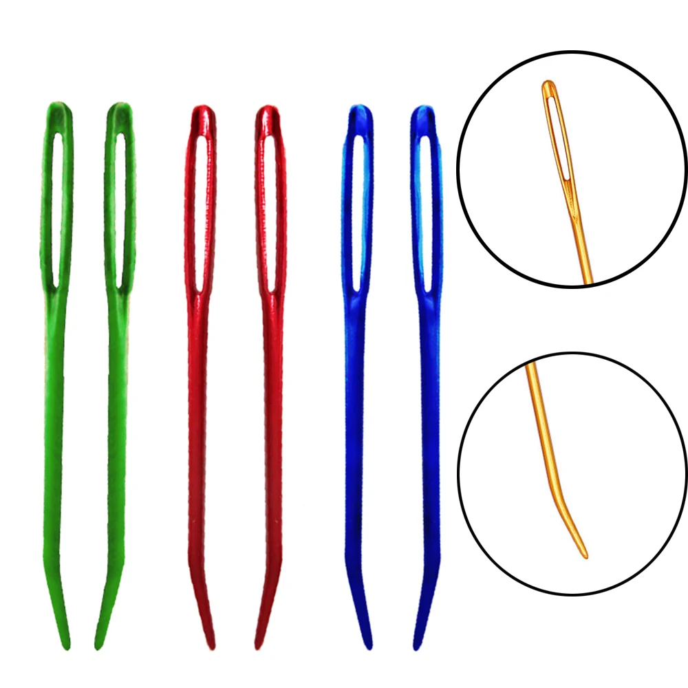 

2pcs Aluminum Bent Tip Tapestry Darning Knitting Needles Needlework Crafts Sewing Bent Needle Big Eye Yarn Knitting Needle