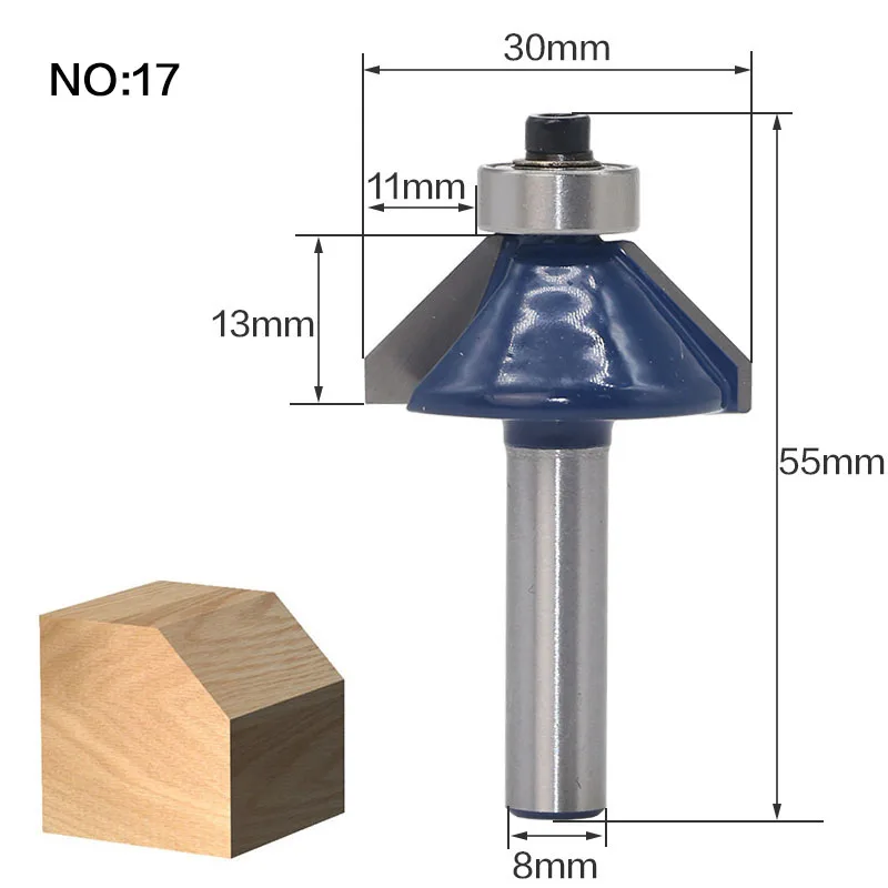 1 шт. 8 мм хвостовик древесины маршрутизатор бит прямой Концевая фреза триммер очистка заподлицо отделка угловая круглая бухта коробка биты инструменты фреза - Длина режущей кромки: NO17