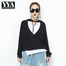Новая модная однотонная хлопковая футболка с длинными рукавами женские свободные толстовки с капюшоном повседневные женские Топы в стиле хип-хоп