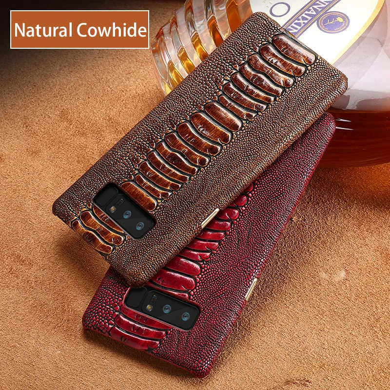 

Natural Cowhide Phone Case For Samsung Galaxy S10 Plus Lite S6 S7 Edge S8 S9 Plus J5 J7 A5 A8 Note 8 9 Ostrich Foot Grain capa
