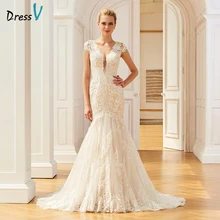 Dressv Элегантное свадебное платье с v-образным вырезом и аппликацией, Русалка, длина до пола, рукава-крылышки, свадебное платье Русалка