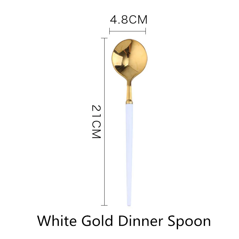 1 шт. столовый набор столовых приборов, ножи, вилки, ложки, Западная кухня, столовая посуда из нержавеющей стали, домашние вечерние столовые приборы, набор посуды - Цвет: White Gold Spoon