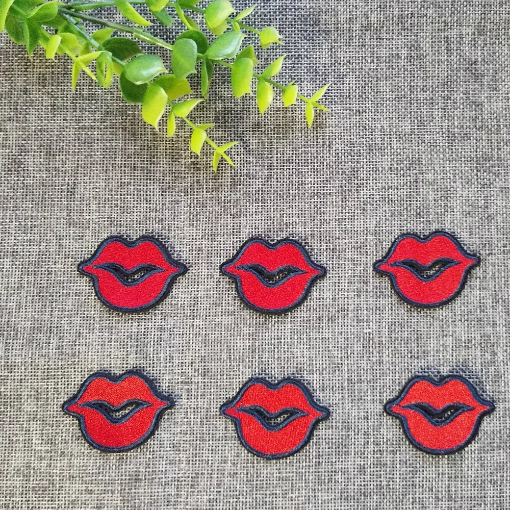 6pcs/lot Lip Pattern Applique Embroidered Iron on Fabric Patches For