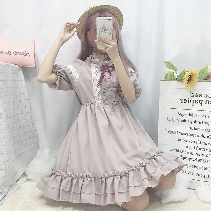 Kawaii, платье в японском стиле Лолиты, платье для женщин, мягкое, для девочек, милое, грибковое, кружевной фонарь, рукава, платье феи