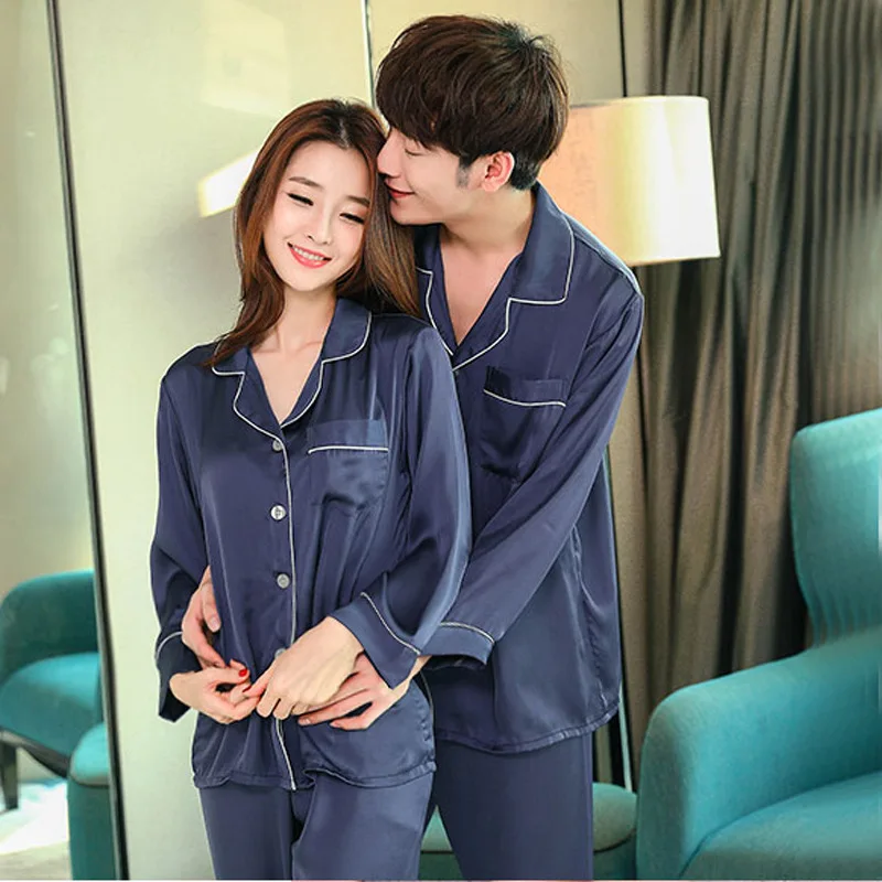 Seide Männer Pyjama Sätze Langen Ärmeln Nachtwäsche Männer Anzug Casual Pyjamas Solide herren Pyjamas Sets Sommer Seide Wie Schlafanzug männer