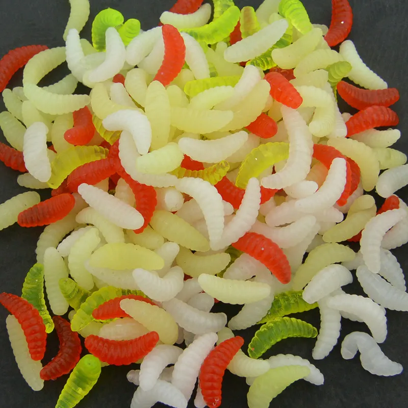 Anmuka Promotion!! HOT! 200PCS 2cm 0.3g fishing lure maggot Grub Soft Lure Baits smell Worms mixed color Fishing Lures 21001-200