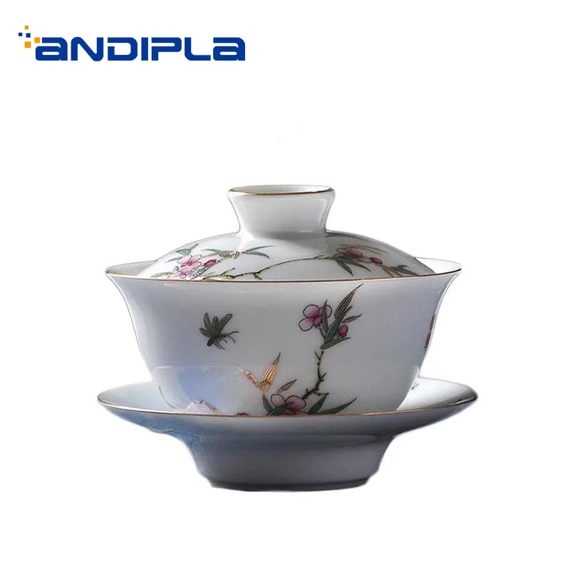 150 мл Gaiwan Керамика фарфор мелкой рельефным узором чайная посуда Чай ware Чай церемонии мастер Чай миска с крышкой набор блюдец