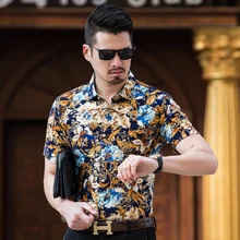 Летние модные мужские рубашки с цветочным принтом, мужские рубашки с коротким рукавом, повседневные рубашки с цветочным принтом