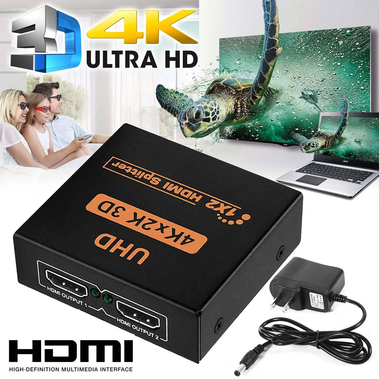 OPQ-NEW 1x2 HDMI сплиттер v1.4b вид 4K 3D 1080p один вход на два выхода Топ США штекер