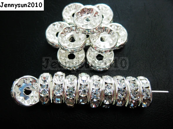 

200pcs/lot 5mm Top Quality Czech Crystal Clear Rhinestone Pave Rondelle Metal Silver Plated Spacer Loose Beads Jewelry Making