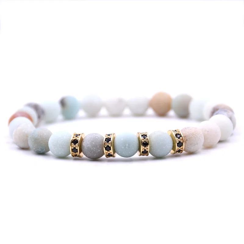 

KANGKANG 2019 Trendy 8mm Matte Multicolor beads stone Bracelet Pave CZ 4 colors Round slice Bracelets Creative DIY Jewelry