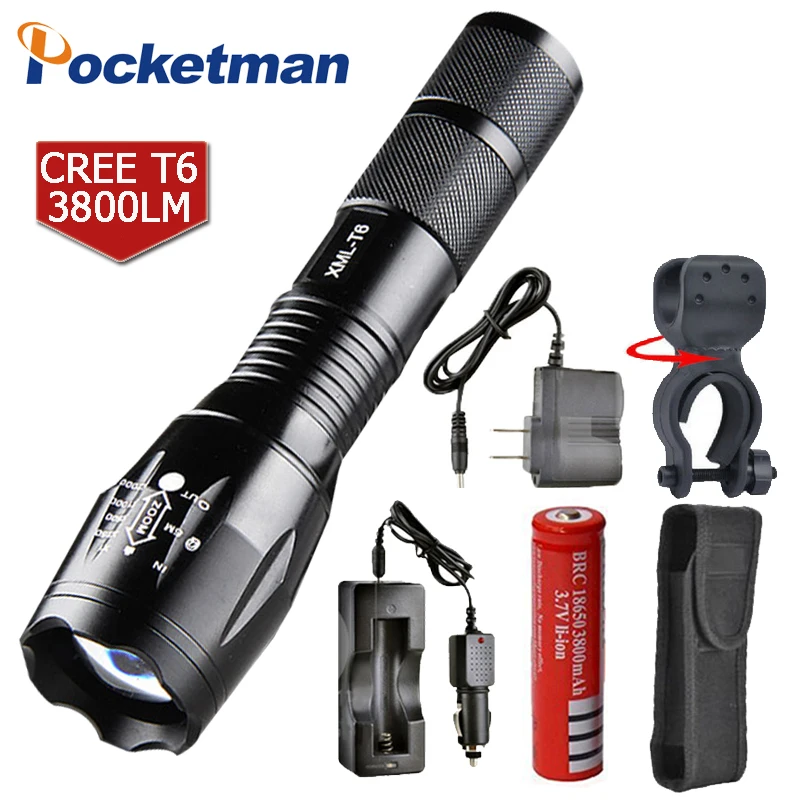 

Rechargeable LED Flashlight E17 4800 Lumens 5-Mode XM-L T6 Flash Light Zoomable Focus Torch by 1*18650 or 3*AAA