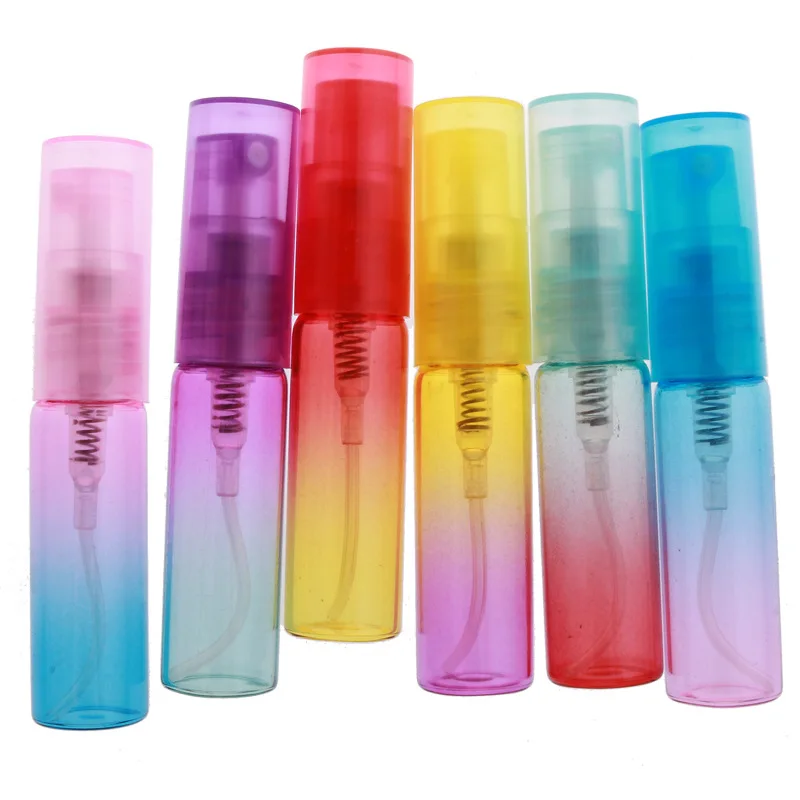 

Glass Press Pump Vial Gradient Ramp Sample Test Empty Mini 4 ML Perfume Refillable Bottle Plastic Nozzle Cosmetic Spray Bottle