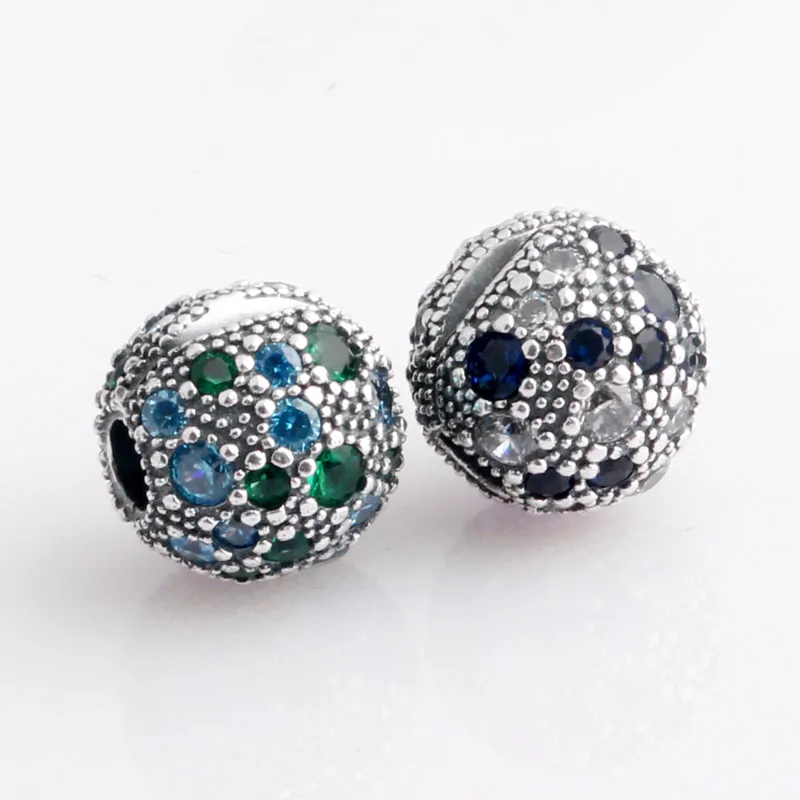 

New 925 Sterling Silver Bead Charm Purple Blue & Green Cosmic Stars Fixed Clip Stopper Beads Fit Pandora Bracelet Diy Jewelry