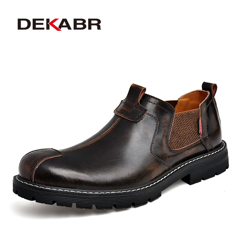 DEKABR 2020 Brand Men Casual Shoes Split Leather Breathable Men's Slip On Flats Work Shoes For Men Handmade High Top Shoes