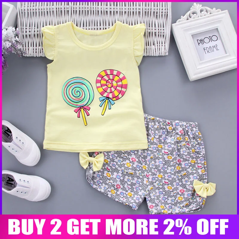 

BibiCola summer baby girls clothing sets cartoon 2pcs t-shirt +floral shorts girls clothes sets Infant clothes kids tracksuit