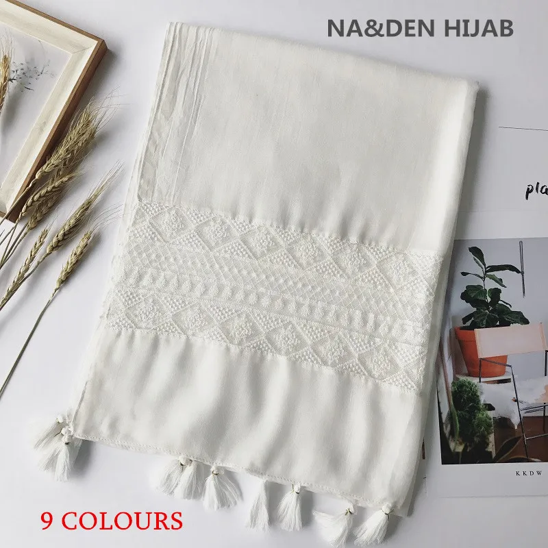 

Hot sale Crochet scarf Fringes Plain Hijabs Viscose Women Shawl Wrap Large Head Scarf Design soft scarves Tassel scarf 10pcs/lot