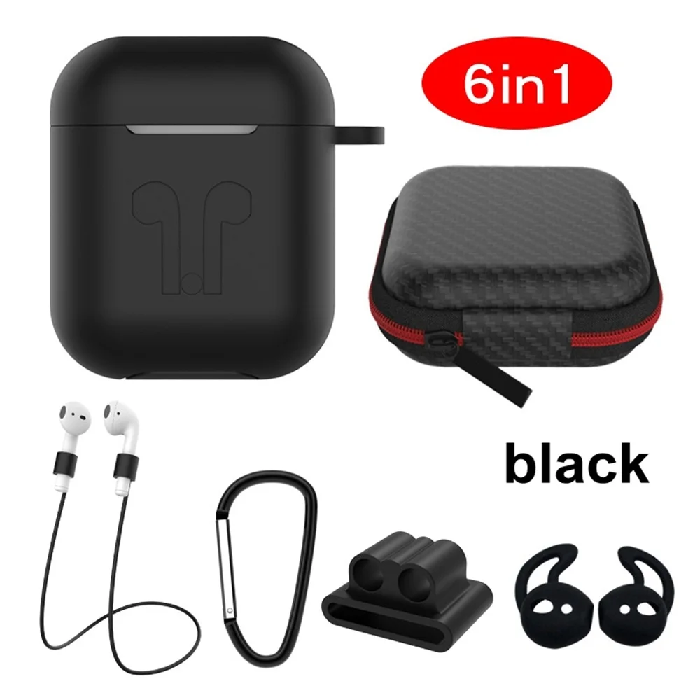 

For Apple AirPods Luxury 6in1 Silicone Protective sleeve for Air Pods Earphone Case Cover holder Anti Lost Strap Ear Tips Kits