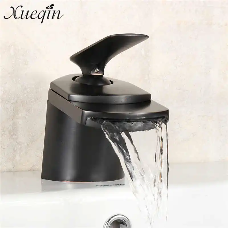 

Xueqin Balck Oil Rubbed Bronze Waterfall Basin Faucet Deck Mounted Bathroom Vanity Single Handle Sink Mixer Tap Cold And Hot