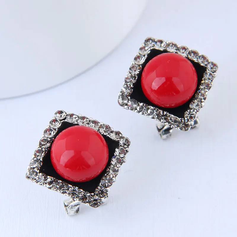 

Elegant Korean Fashion Jewelry Metal Women Crystal Square Pearl Stud Earrings