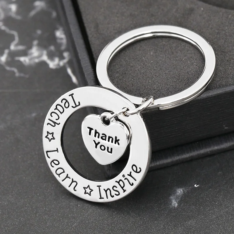 

1pc Teacher Keychain Thank You Teach Learn Inspire Keyring Key Ring Jewelry For Teachers Day Gift