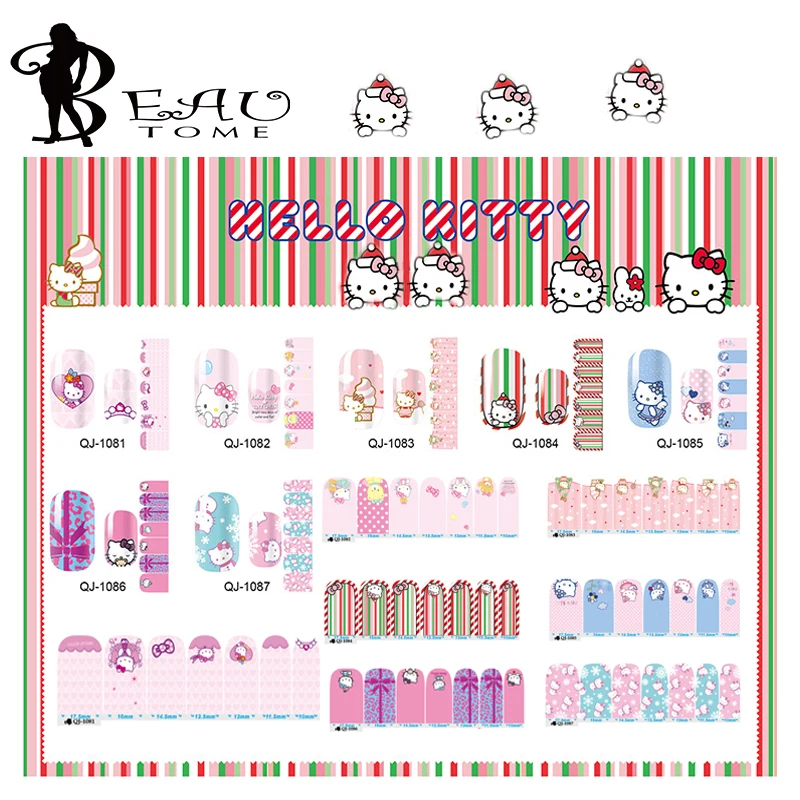 

Beautome 1Sheet 2019 Nail Stickers Cute Cartoon For Nail Art Decoration Pink Full cover Nail Decals Tips