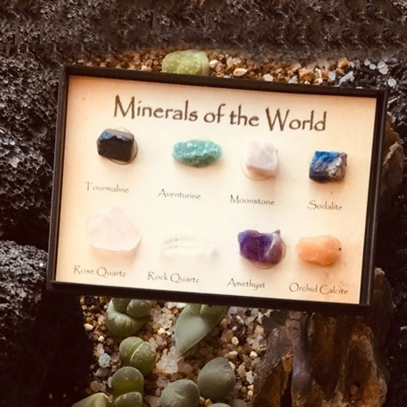 

8pcs Mixed Natural Mineral Rock Collection Ore Specimens Gemstones Quartz Crystal Energy Stone with Box Home Decoration