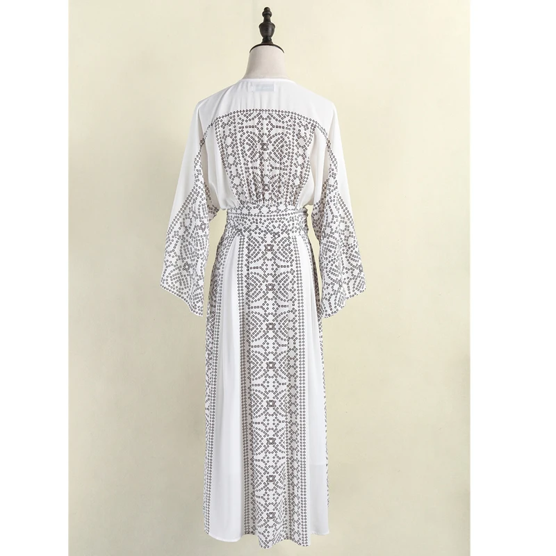 Белое богемное шикарное женское платье шифоновое сексуальное платье с v-образным вырезом и расклешенными рукавами винтажное Элегантное повседневное вечернее платье