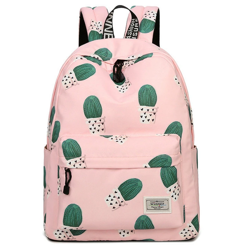 

Waterproof Canvas Women Backpack Travel Cactus Printing Schoolbag Pink Bookbag Kawaii School Bags for Girls Laptop Mochila