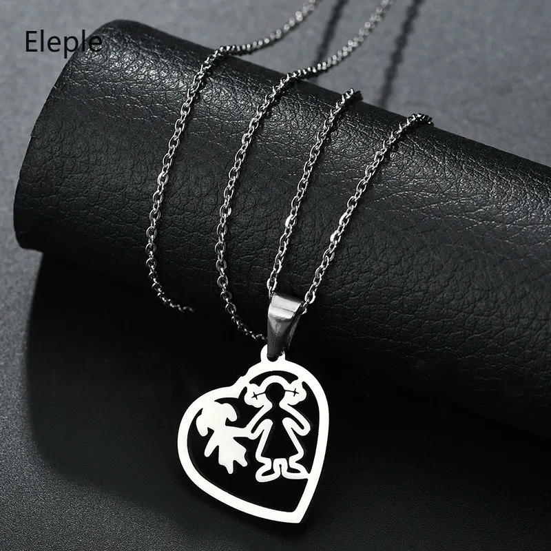Eleple Titanium Steel Heart Hollow Out Mother Daughter Girl Pendant Necklaces Forver Love Sisters Family Jewelry Gift S-N475-01 | Украшения