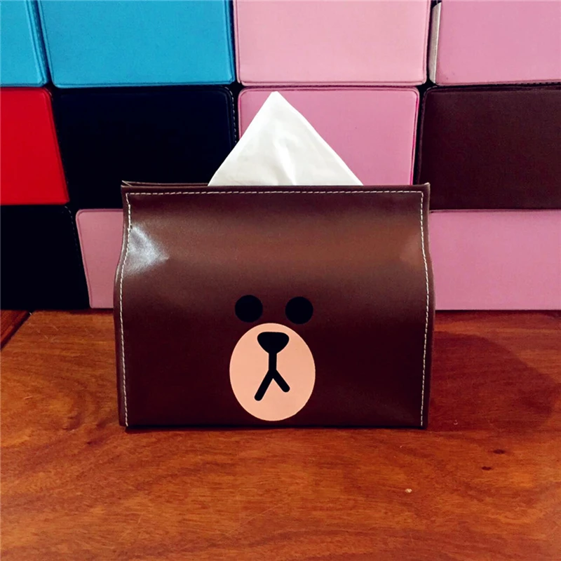 

Creative Cartoon Brown Bear Leather Tissue Box Multi-function Car Kitchen Office Desktop Decoration Paper Towels Storage Boxs
