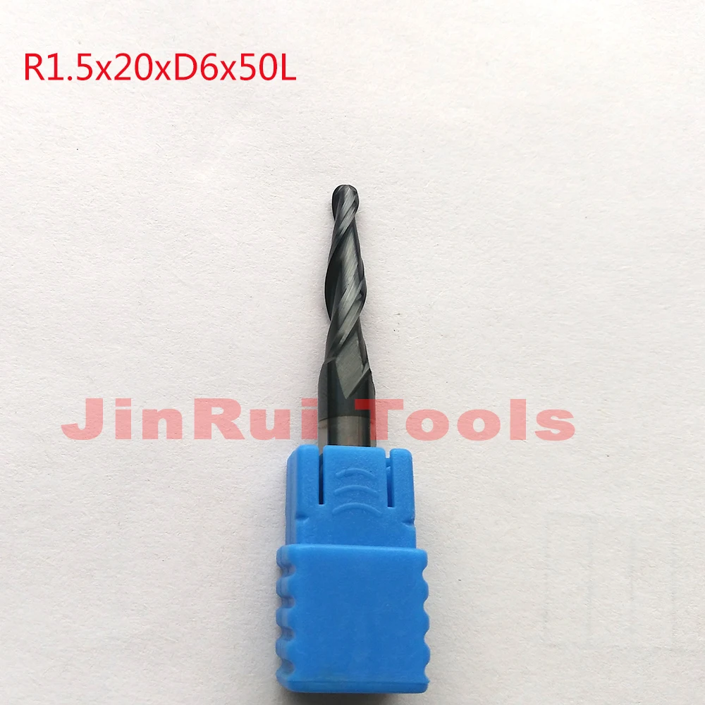 

1pc R1.5*D6*20*50L*2F HRC55 Tungsten solid carbide Coated Tapered Ball Nose End Mills CNC milling cutters wood knife tools knife