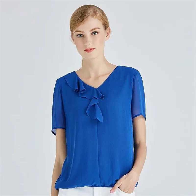 Buy Elegant Short Sleeve Women Slim Shirt Tops Spring Fashion Colthes Ruffle