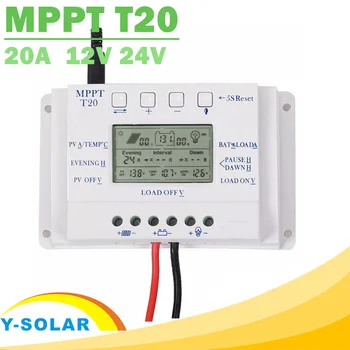 

Solar Charge Controller 12V 24V 20A Solar Panel Battery Regulator with Load Light and Timer Control Big LCD Display T20 Y-SOLAR